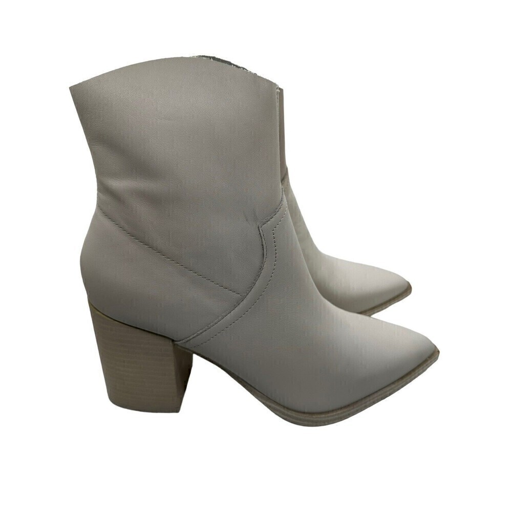 Steve Madden Cate Bone Leather Block Heel Pointed Toe Pull On Ankle Boot Size 10 - Picture 9 of 12
